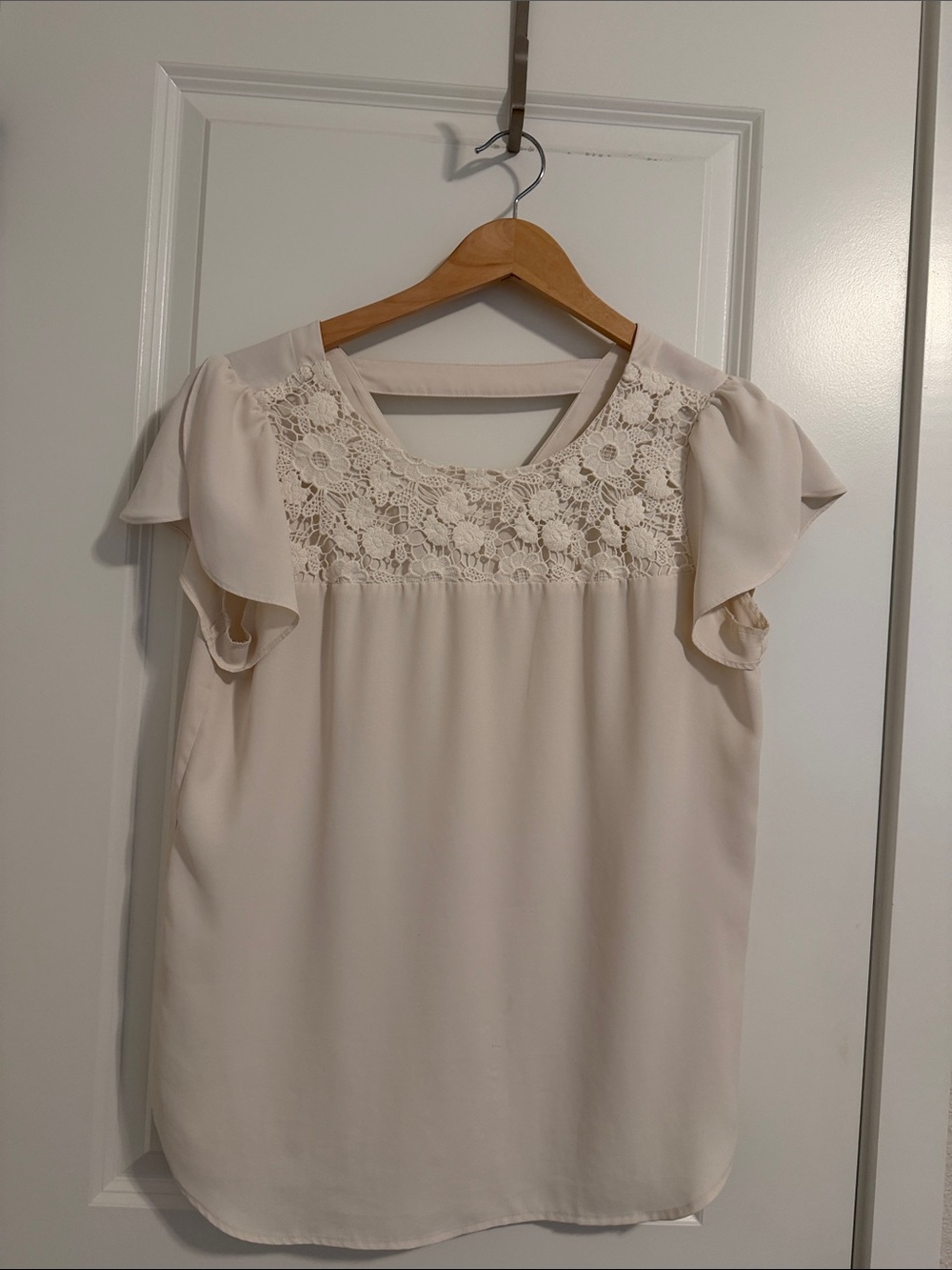 LOFT Lace Yoke Flutter Sleeve Blouse - Cream
